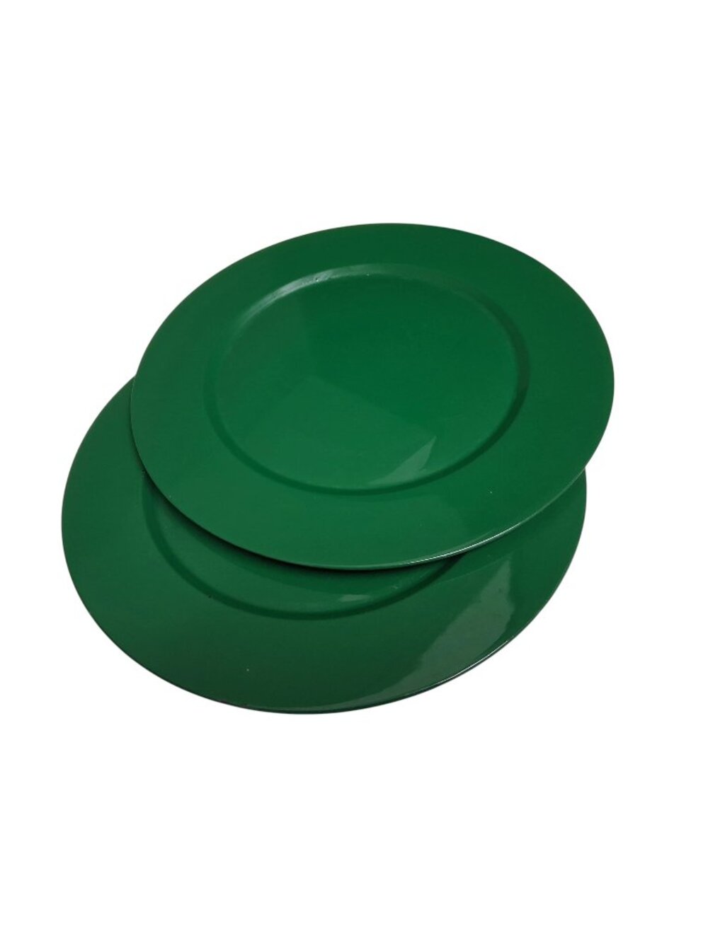 Set of 2 Metallic Green Lacquer Charger Plates - Holiday Table Decor